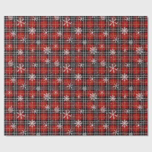 Winter Pset Snowflake Red Black Cadeaupapier (Vlak)