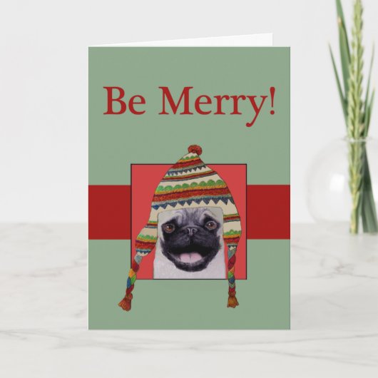Winter Pug Dog Christmas Kaart (Voorkant)