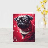 Winter Pug Puppy Wenskaart Kaart (Gele Bloem)