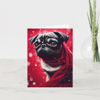 Winter Pug Puppy Wenskaart Kaart