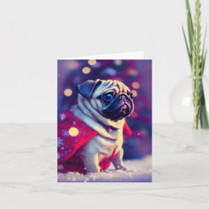 Winter Pug Puppy Wenskaart Kaart