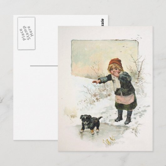 Winter Puppy op Thin Ice Briefkaart (Voorkant / Achterkant)
