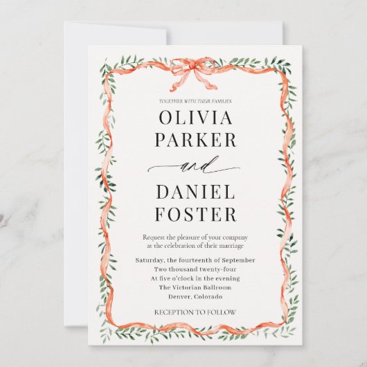 Winter QR Code Photo Red Ribbon & Bow Wedding Kaart (Voorkant)