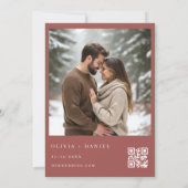 Winter QR Code Photo Red Ribbon & Bow Wedding Kaart (Achterkant)