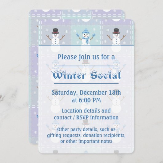 Winter Quilt Party Invitation Kaart (Voorkant / Achterkant)