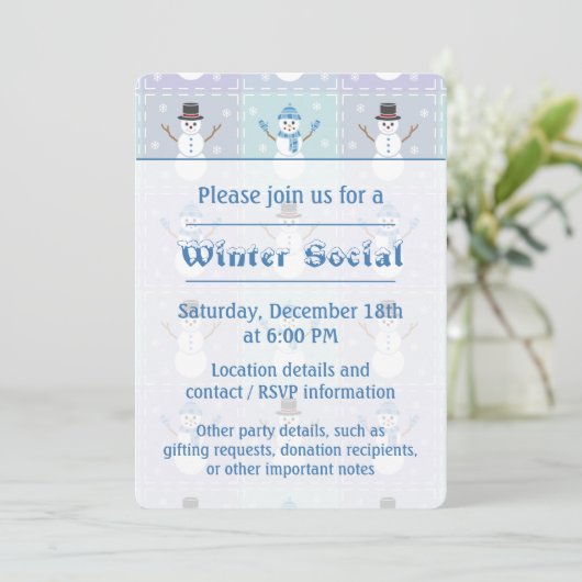 Winter Quilt Party Invitation Kaart (Staand voorkant)