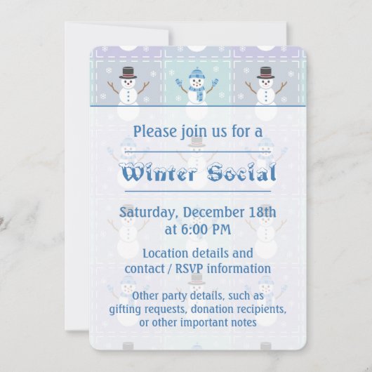 Winter Quilt Party Invitation Kaart (Voorkant)