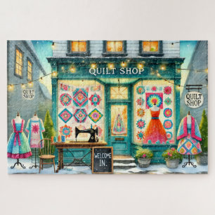 Winter Quilt Shop Cozy Sewing Sneeuw Dorps Scene Legpuzzel
