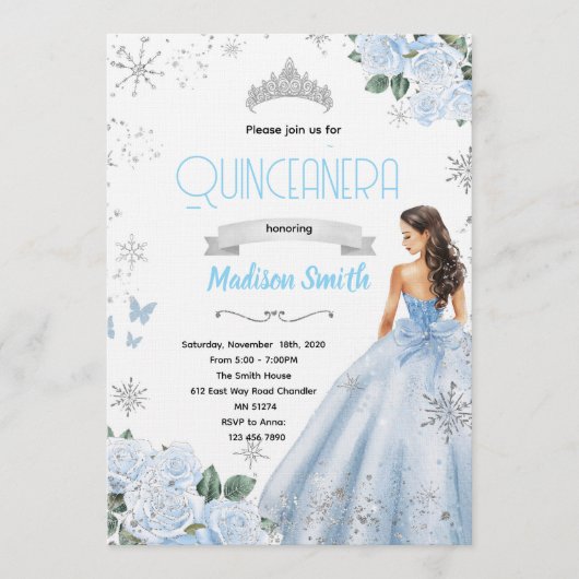Winter Quinceañera-feest uitnodiging (Voorkant)