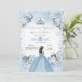 Winter Quinceañera Snowflakes Dusty Blue Crown Kaart (Staand voorkant)