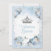 Winter Quinceañera Snowflakes Dusty Blue Crown Kaart (Achterkant)