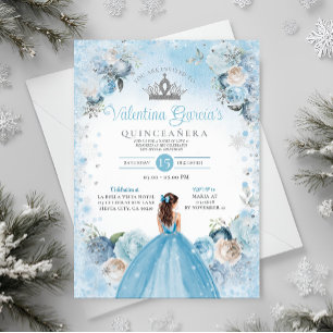 Winter Quinceañera Snowflakes Dusty Blue Crown Kaart