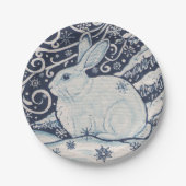 Winter Rabbit Blue & White Delft Dedham Papieren Bordje (Voorkant)