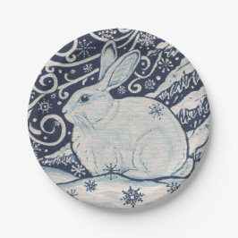 Winter Rabbit Blue & White Delft Dedham Papieren Bordje
