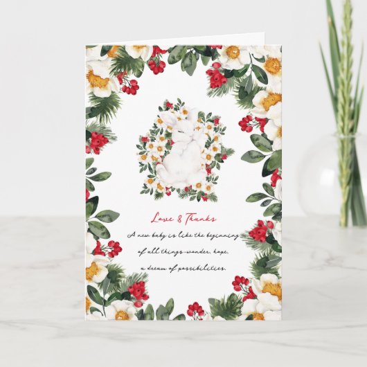 Winter Rabbit Floral | Baby shower Hartelijk dank Bedankkaart (Voorkant)