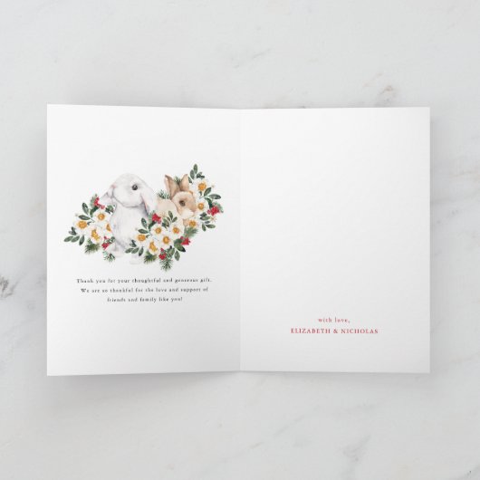 Winter Rabbit Floral | Baby shower Hartelijk dank Bedankkaart (Binnen)
