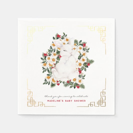 Winter Rabbit Floral | Baby shower Napkins Servet (Voorkant)