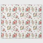 Winter Rabbit Floral | Partij voor de verjaardag Cadeaupapier (Vlak)