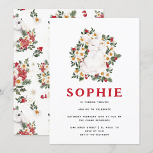 Winter Rabbit Floral   Partij voor de verjaardag Kaart