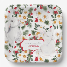 Winter Rabbit Floral | Partij voor de verjaardag Papieren Bordje