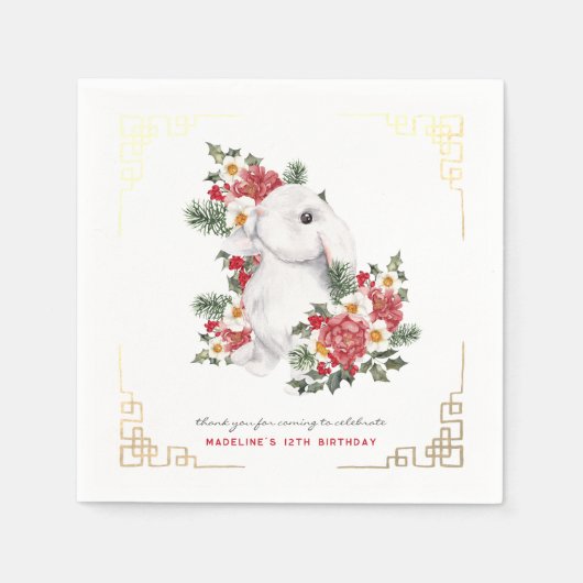 Winter Rabbit Floral | Partij voor de verjaardag Servet (Voorkant)