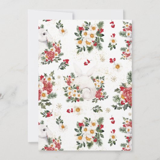 Winter Rabbit Floral | Uitnodiging tot Baby shower (Achterkant)