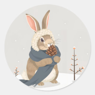 Winter rabbit fun Christmas Ronde Sticker