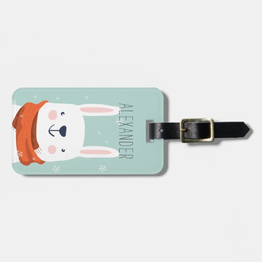 Winter Rabbit gepersonaliseerde tas Label | Mint Bagagelabel (Voorkant horizontaal)