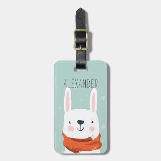 Winter Rabbit gepersonaliseerde tas Label | Mint Bagagelabel (Voorkant verticaal)