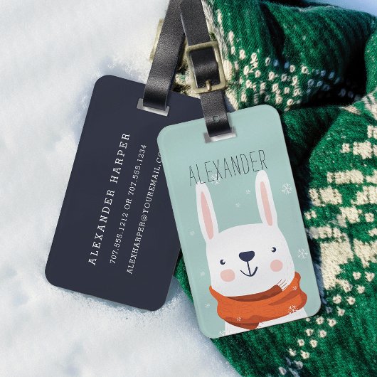 Winter Rabbit gepersonaliseerde tas Label | Mint Bagagelabel