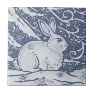 Winter Rabbit Hare Snow Denim Blue Dedham Delft Tegeltje