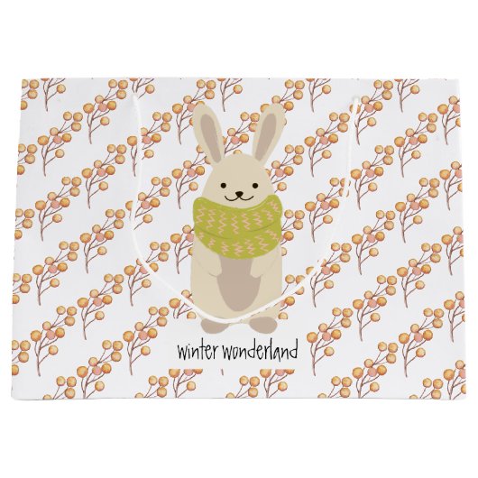 Winter Rabbit With His Striped Scarf Groot Cadeauzakje (Voorkant)