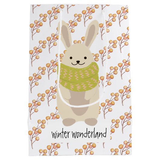 Winter Rabbit With His Striped Scarf Medium Cadeauzakje (Achterkant)