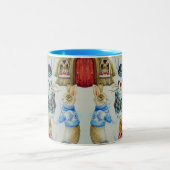 Winter Rabbits Building Snowbunny Waterverf Art Tweekleurige Koffiemok (Center)