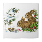 Winter Rabbits Ceramic Tile Tegeltje (Voorkant)