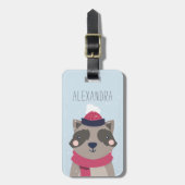 Winter Raccoon gepersonaliseerde tas Label | hemel Bagagelabel (Voorkant verticaal)