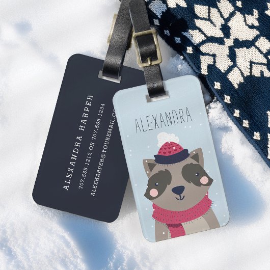 Winter Raccoon gepersonaliseerde tas Label | hemel Bagagelabel