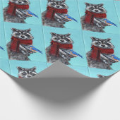 Winter Raccoon met Bluebird Cadeaupapier (Hoek)