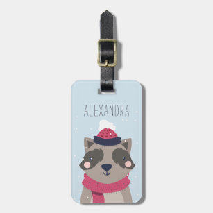 Winter Raccoon Personalized Bag Label   Sky Bagagelabel