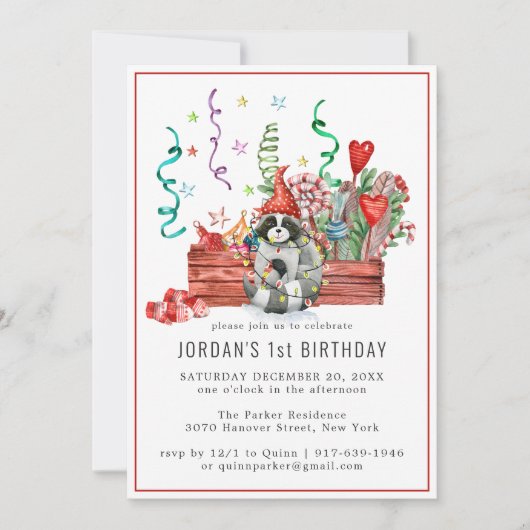 Winter Raccoons | Uitnodiging Woodland Party (Voorkant)