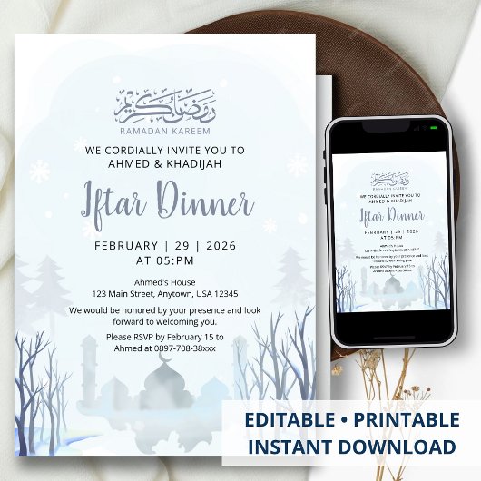 Winter Ramadan Iftar-dineruitnodiging Moskee Kaart