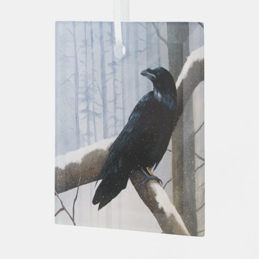 Winter Raven Forest Glas Ornament (Voorkant links)