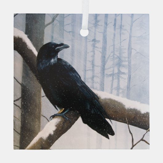 Winter Raven Forest Glas Ornament (Achterkant)
