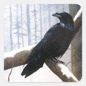 Winter Raven Forest Vierkante Sticker (Voorkant)