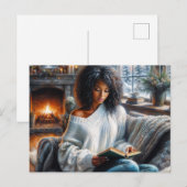 Winter Reading Black Woman Cozy Art Briefkaart (Voorkant / Achterkant)
