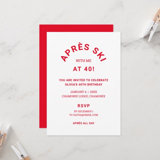 Winter Red Après skiën met mij op 40 verjaardagsfe Kaart (Voorkant / Achterkant in situ)