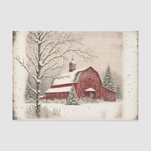 Winter Red Barn Tissuepapier (Voorkant)