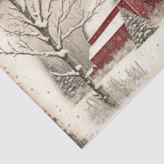 Winter Red Barn Tissuepapier (Detail)