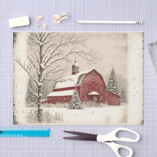 Winter Red Barn Tissuepapier (Craft)