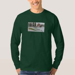Winter Red Barn waterverf met lange mouwen t shirt